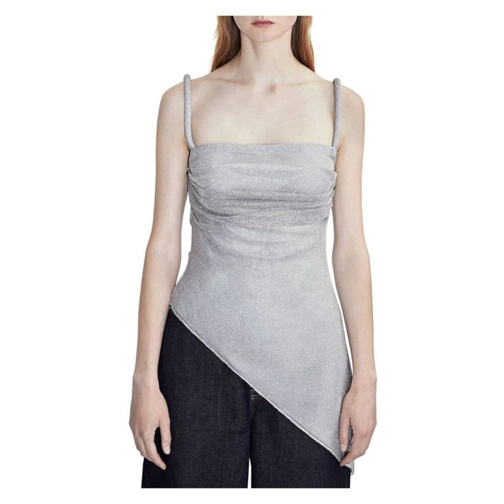 ET OCHS Womens Silver Drape Front Asymmetrical Hem Sleeveless Square Neck Top 2 - Picture 1 of 1